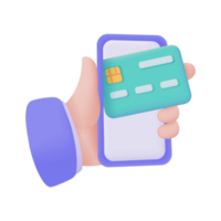 Credit card in phone. 3d illustration. Cashless society concept. online shopping with mobile phone png