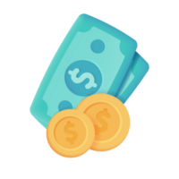Dollar money 3D icon. spending money on purchases Coins and banknotes. 3D illustration png