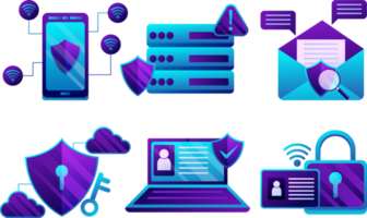 Digital data protection design element set. Cyber security illustration set. Cloud computing network safety concept. png