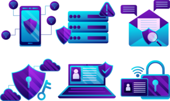 Digital Daten Schutz Design Element Satz. Cyber Sicherheit Illustration Satz. Wolke Computing Netzwerk Sicherheit Konzept. png