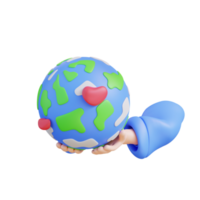 3d illustration hand holding earth lover png