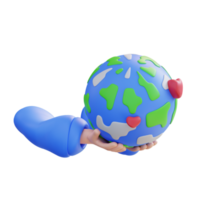 3d illustration hand holding earth lover png