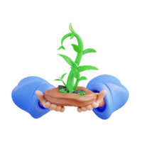 3d illustration main en portant plante croissance png