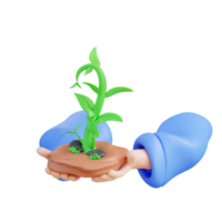 3d illustration main en portant plante croissance png