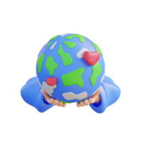 3d illustration hand holding earth lover png