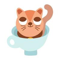 gato en taza icono aislado vector