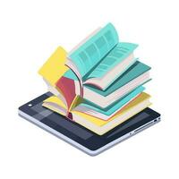 stacks of wisdom book on device icon isolated vector