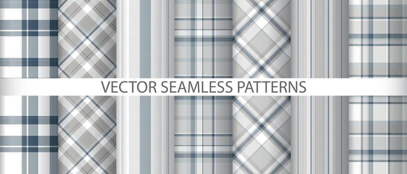 Set vector fabric texture. Seamless background pattern. Check textile tartan plaid.