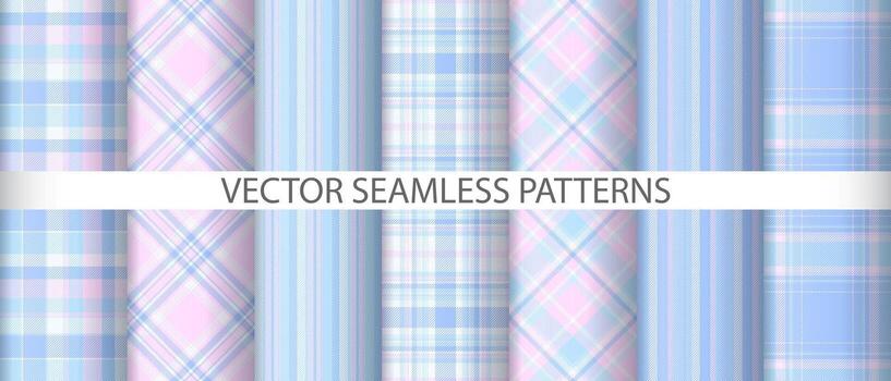 Set check texture seamless. Pattern vector plaid. Tartan textile fabric background.