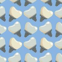 A pattern of simple false teeth. Dental treatment. Theme teeth with pins, false teeth, artificial. Cartoon vector illustration. Bluebackground for printing on fabric and wrapping paper. Seamless