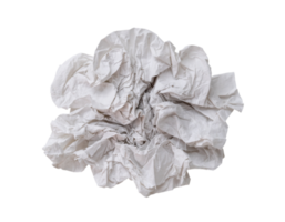 Single screwed or crumpled tissue paper or napkin in strange shape after use in toilet or restroom isolated with clipping path. in png file format
