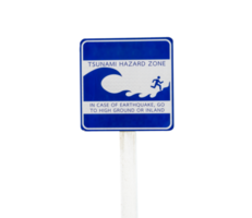 Tsunami warning sign isolated with clipping path in png file format.