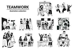 Hand Drawn Business people and teamwork in the workplace in flat style illustration for business ideas vector