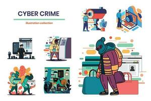 Hand Drawn Cyber threats and hackers collection in flat style illustration for business ideas vector