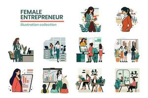 Hand Drawn female entrepreneur with business in flat style illustration for business ideas vector