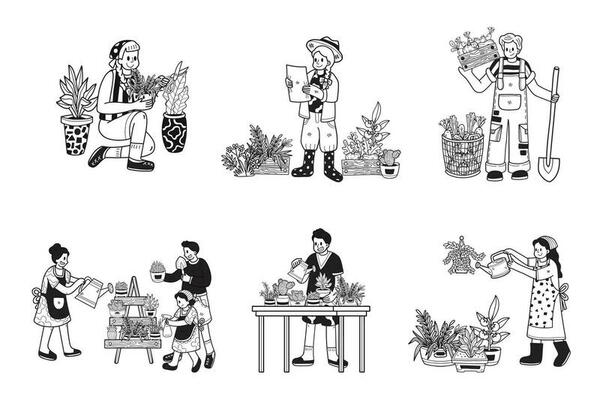 Hand Drawn Urban Farming with Farmers collection in flat style illustration for business ideas