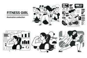 Hand Drawn Fitness girl in the gym in flat style illustration for business ideas vector