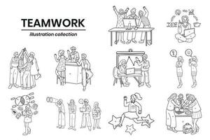 Hand Drawn Business people and teamwork in the workplace in flat style illustration for business ideas vector