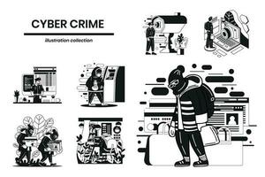 Hand Drawn Cyber threats and hackers collection in flat style illustration for business ideas vector