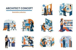 Hand Drawn Architects and Engineers collection in flat style illustration for business ideas vector