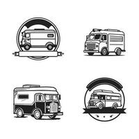 Hand Drawn vintage Food Truck logo in flat line art style vector