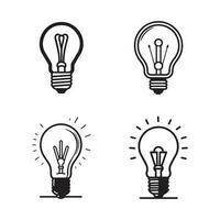 Hand Drawn vintage light bulb logo in flat line art style vector