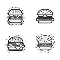 Hand Drawn vintage hamburger logo in flat line art style vector