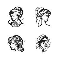 Hand Drawn vintage female chef logo in flat line art style vector