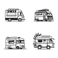 Hand Drawn vintage Food Truck logo in flat line art style vector