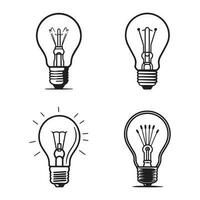 Hand Drawn vintage light bulb logo in flat line art style vector