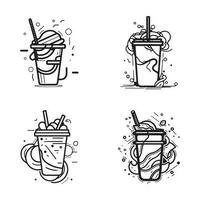 Hand Drawn vintage milkshake logo in flat line art style vector