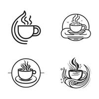 Hand Drawn vintage hot coffee logo in flat line art style vector