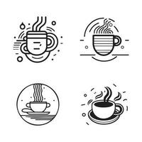 Hand Drawn vintage hot coffee logo in flat line art style vector