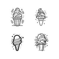 mano dibujado Clásico hielo crema tienda logo en plano línea Arte estilo vector