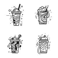 Hand Drawn vintage milkshake logo in flat line art style vector