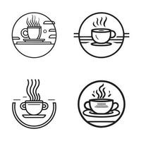 Hand Drawn vintage hot coffee logo in flat line art style vector