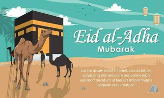 Happy Eid Al Adha Greeting flat cartoon background vector