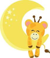 Cute giraffe hanging on yellow moon vector