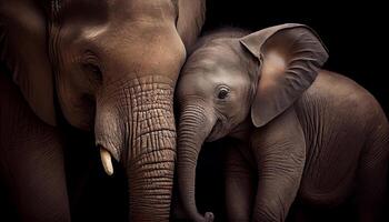elefante familia caminando en naturaleza, mirando linda ,generativo ai foto