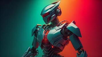 Robot in red and green neon light. photo