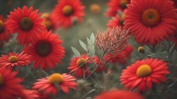 Beautiful red daisies in the field, vintage style. photo