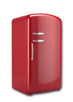 Red retro designed fridge isolated on transparent background, created with png