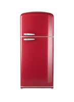 Red retro designed fridge isolated on transparent background, created with png