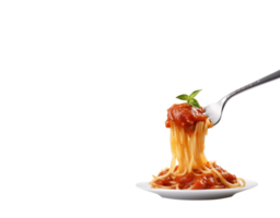 Spaghetti rolled on fork on transparent background, created with generative AI png