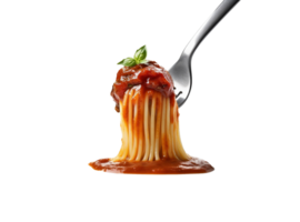 Spaghetti rolled on fork on transparent background, created with generative AI png