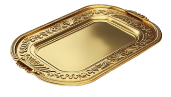 Vintage gold tray isolated on transparent background, created with generative AI png