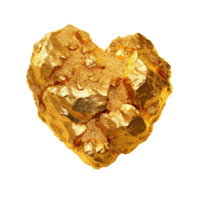 Heart shaped gold nugget isolated on transparent background, created with png