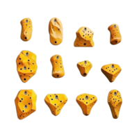 Set of yellow rock climbing holds isolated on transparent background, created with png