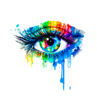 fêmea olho uma aguarela pintura do uma azul olho com uma arco Iris colori olho. vívido cor olho png generativo ai