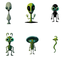 6 Cute Alien Clipart in Cartoon style Transparent Background, PNG file - AI Generative Artwork